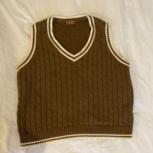 John Galt Brandy Melville Womens OS Sleeveless Cable-Knit Sweater Vest Brown Y2K
